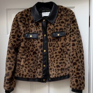 Rebecca Minkoff Brown Leopard Print Teddy Jacket with Black Details